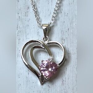 HEART SHAPED PINK  CRYSTAL, 925 STERLING SILVER  PENDANT & CHAIN